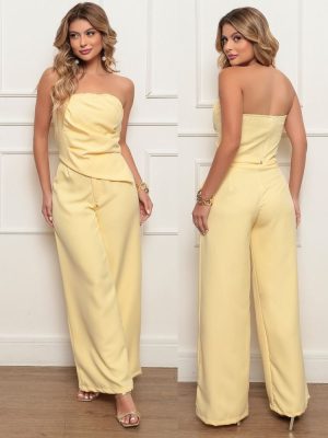 conjunto dafne cropped e calça amarelo 10014