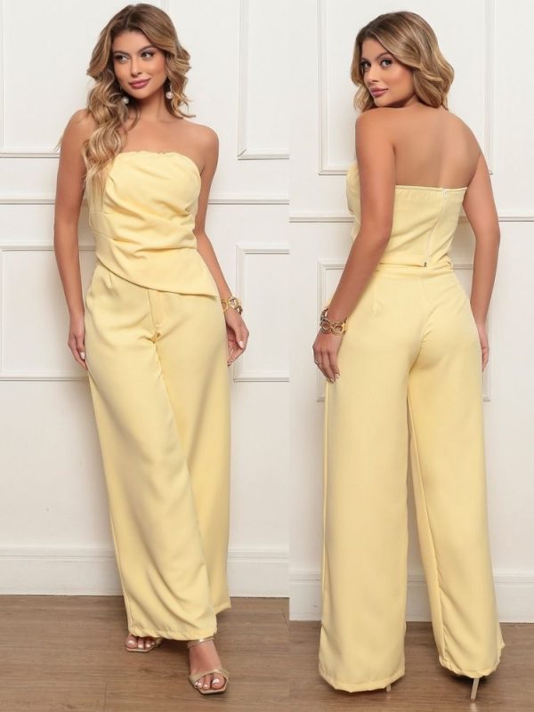 conjunto dafne cropped e calça amarelo 10014